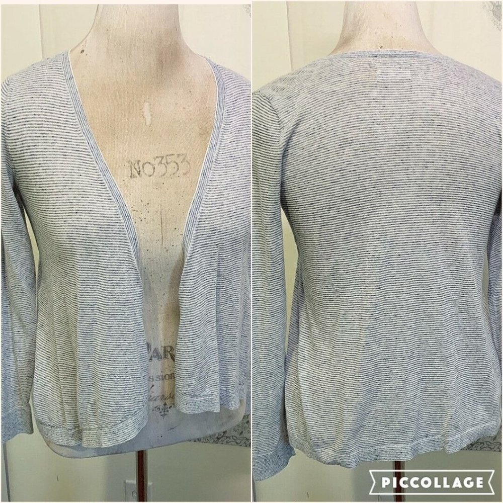LOU & GREY Linen Cotton Blend Open Cardigan sz XS Women's Striped Sweater Shirt